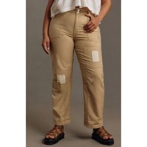 Anthropologie Pilcro The Wanderer Patchwork Embroidered Khaki Jean Size 28